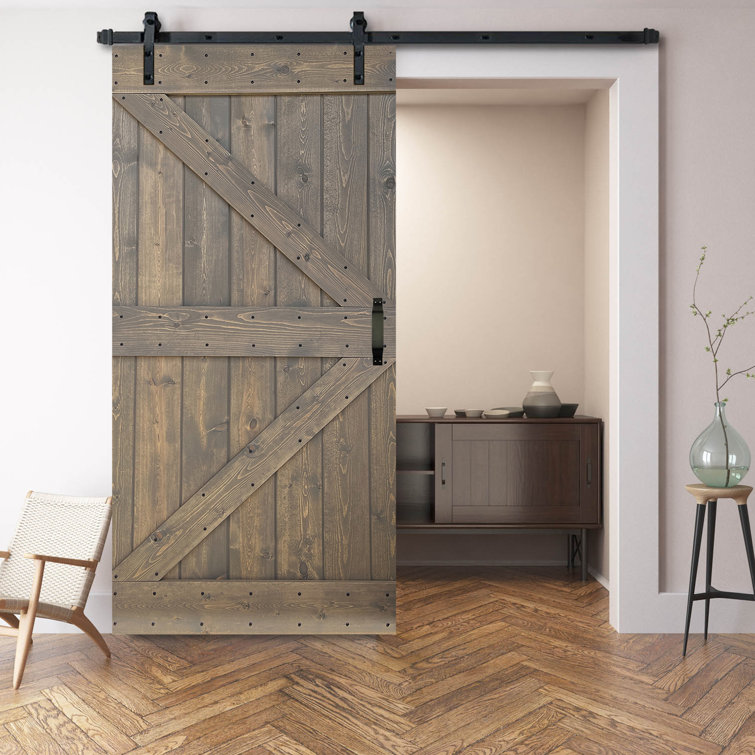 WELLHOME Paneled Wood Painted Barn Door with Installation Hardware Kit